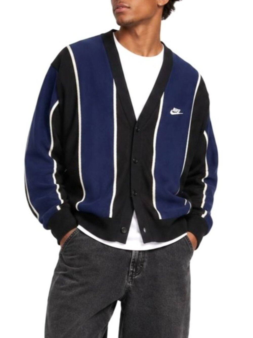 Nike Club Fairway Stripe Cardigan Cotton Jacquard Knit Golf Sweater